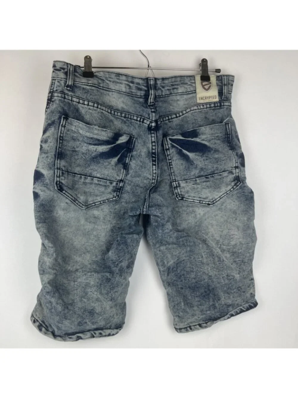 Encrypted Shorts Mens 34 Blue Acid Wash Moto Ribbed - Picture 2 of 2